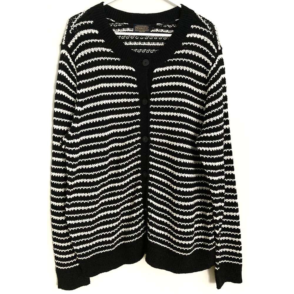 Pendleton Sweater Women 3X Stripe Button Up Cardigan Knit Plus Size Linen Cotton